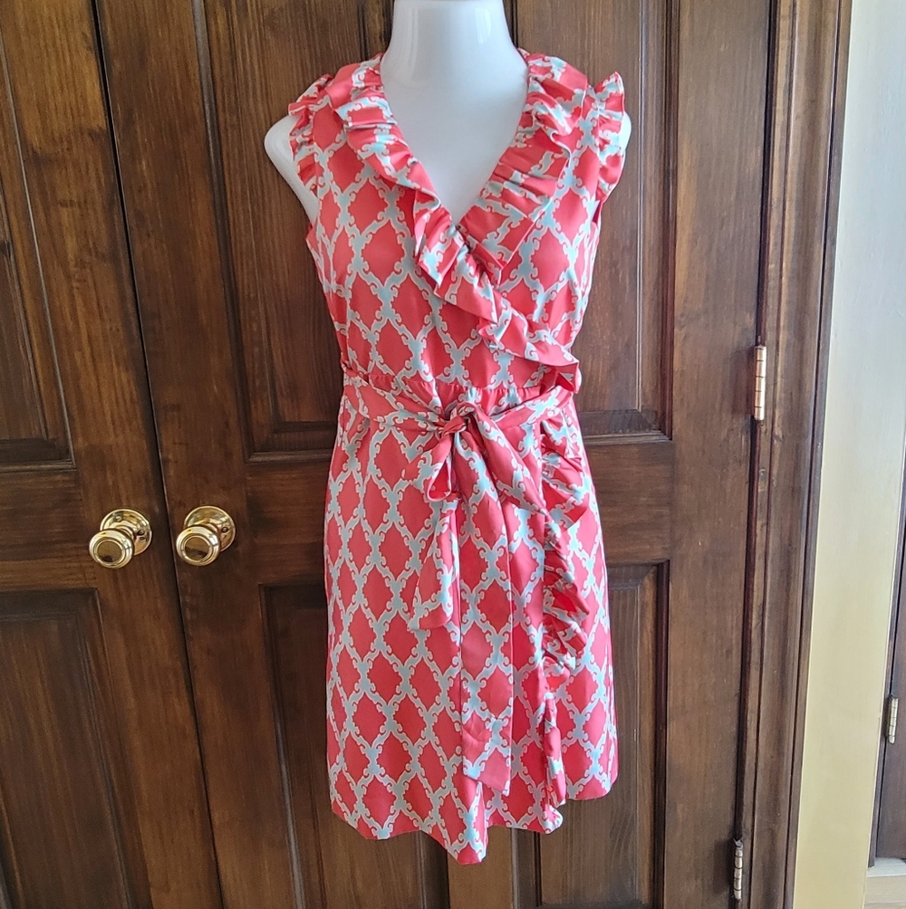 Kate Spade Sz 6 Coral Ruffle Wrap-Style Sleeveless Dress